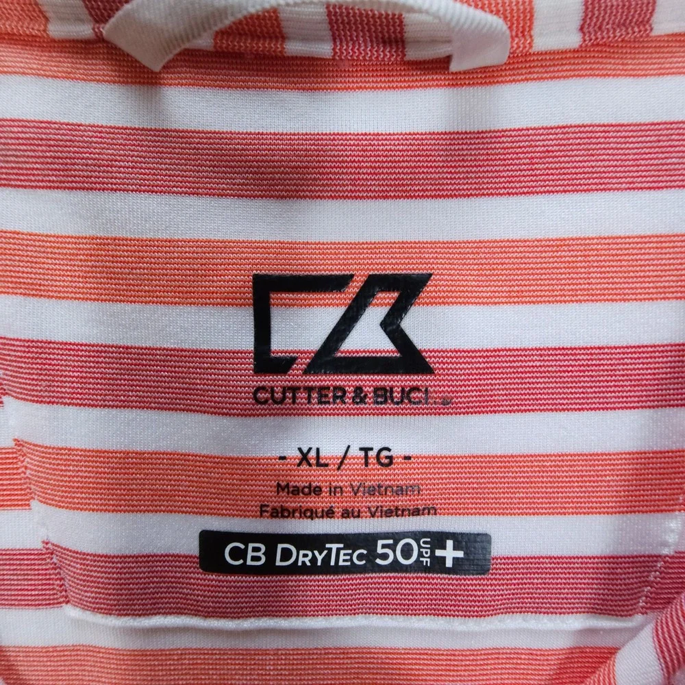 Cutter & Buck Polo Mens XL Orange White Stripe Y2K Golf Shirt CB DryTec UPF 50+ - Picture 3 of 7